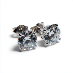 Sparkling Diamond Stud Earrings , PNG isolated cut out image