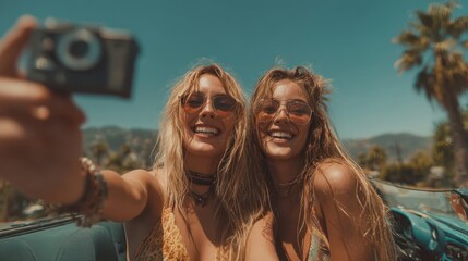Fototapeta premium Action camera filming friends dancing to a summer playlist 