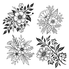 Elegant Black and White Floral Bouquets for Design