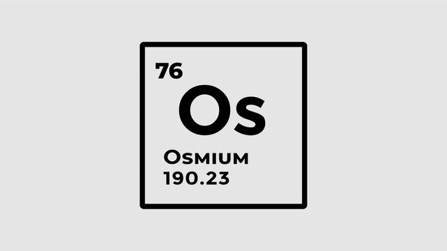 Osmium, chemical element of the periodic table graphic animation. Alpha channel. Transparent background motion design. 4K resolution