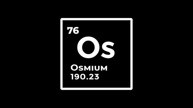Osmium, chemical element of the periodic table graphic animation. Alpha channel. Transparent background motion design. 4K resolution