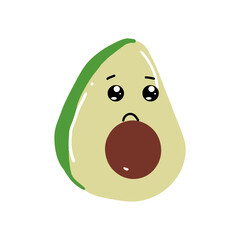 avocado kawaii cartoon character, kawaii cute avocado with a smile. Avocado kawaii flat illustration. Stylized vector character with smiling face,