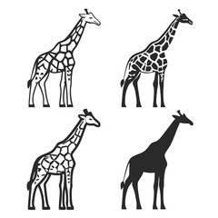 Naklejka premium Set of four giraffe silhouettes in various styles and representations on white background