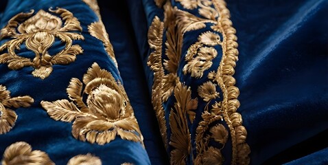 Navy Blue Royal Velvet Blanket with Gold Threadwork – Premium Bedding for Elegant Interiors.