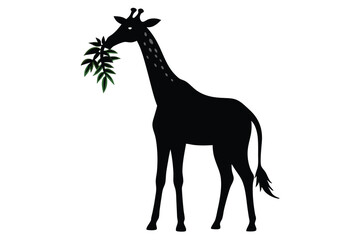 Fototapeta premium Giraffe silhouette eating leaves vector illustration graphic clipart