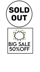 Black and White Sale Labels – Sold Out and 50% Off Promotion Signs
