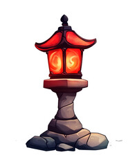 Fototapeta premium Traditional japanese stone lantern with red roof and illuminated panels