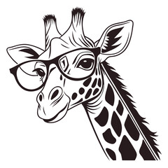 Obraz premium Stylish Giraffe Wearing Glasses in Black and White Illustration