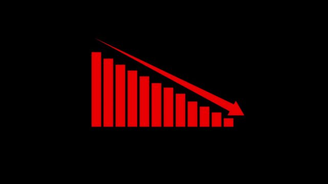 Animated red color  down graph icon designed in flat icon style, business or finance concept icon .business concept.