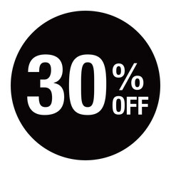 ”30％OFF ”の文字入りの丸枠　ベクターイラスト　モノクロ　白文字　背景透過
