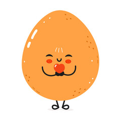 Lovable Egg character hugging red heart, expressing romantic emotions