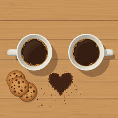 Celebrating Friendship: Two Coffee Mugs with Heart-Shaped Coffee Grounds