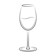 Elegant Wine Glass Line Art Vector Illustration. This is a minimalist black and white vector illustration of a wine glass.