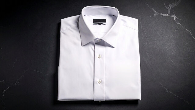 New formal men's fashion: a folded blue cotton shirt with a collar, button-up, and a tie, perfect business apparel - Powered by Adobe