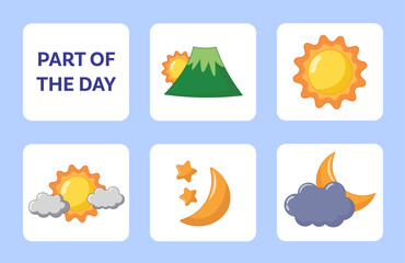 part of the day illustration collection set - dawn, morning, sunrise, evening, afternoon, night, midnight