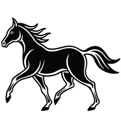 Obraz premium Black and white running horse silhouette illustrating speed and elegance isolated on white background