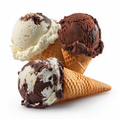 Ice cream scoops with cone isolated on white background.