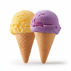 Ice cream scoops with cone isolated on white background.
