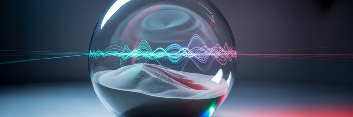 Glass sphere with sound wave visualization on sand