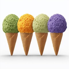 Ice cream scoops with cone isolated on white background.