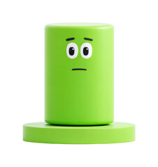 Green cylinder with cartoon eyes expressing sadness