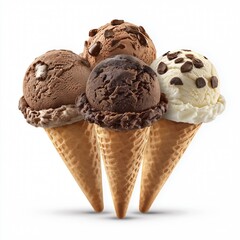 Ice cream scoops with cone isolated on white background.