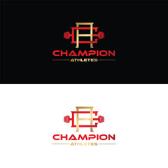 Champion Athletes Logo Design Bold Fitness & Sports Branding with Barbell Symbol