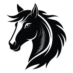 Elegant black and white horse head illustration featuring graceful silhouette and stylish design