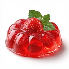 Strawberry jelly dessert isolated on white background.