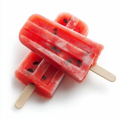 Two watermelon popsicles isolated on white background.