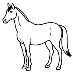 Obraz premium Elegant black and white vector illustration of a standing horse on a plain white background