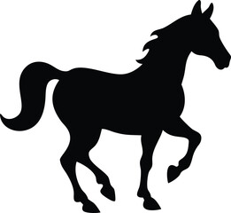 Obraz premium Elegant black horse silhouette in motion representing power and grace on a white background