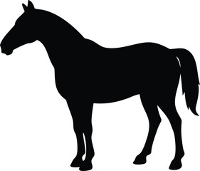Obraz premium Elegant black silhouette of a standing horse ideal for graphic design projects or illustrations
