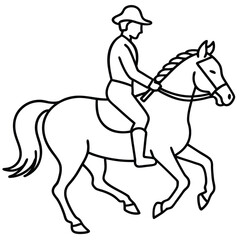 Fototapeta premium Elegant line drawing of a rider on a galloping horse in black and white