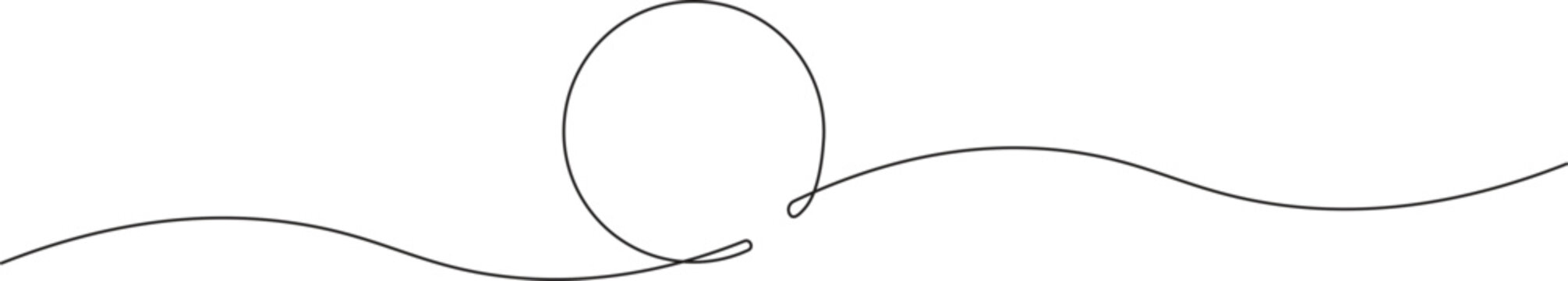 Round shape in continuous line art style in continuous line drawing style. Minimalist round shape sketch in black linear isolated on white background. Vector illustration