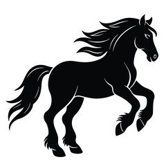 Obraz premium Elegant silhouette of a prancing black horse illustrating power and freedom against a white background