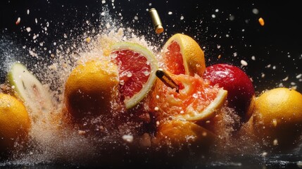 Explosive citrus collision: Dynamic image of fruit shattering with bullet impact