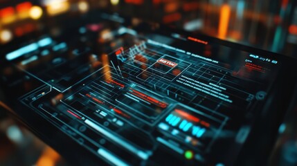 Futuristic interface on digital device representing modern technology and data