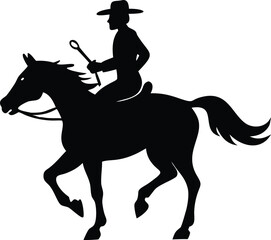 Naklejka premium Cowboy silhouette riding horse vector design element