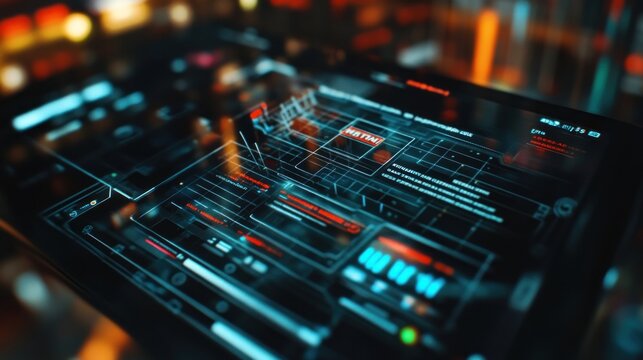 Futuristic interface on digital device representing modern technology and data - Powered by Adobe