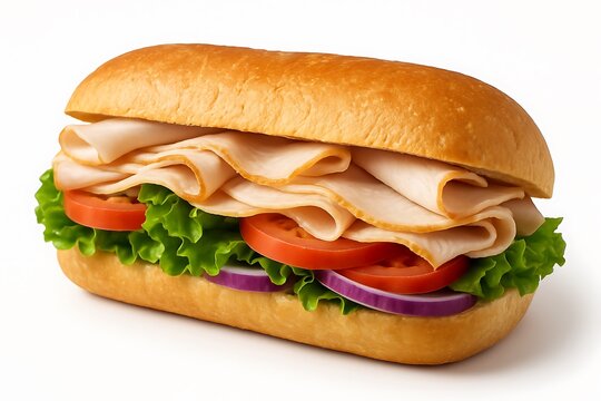 Delicious turkey and veggie sub sandwich on a roll