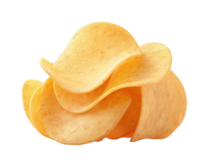 Crispy potato chips isolated on black plane background