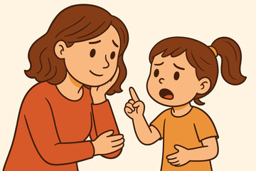 Mother listening to her daughter. Upset girl talking to mom. Concept of family relationship, communication, support. Parenting and childcare. Mom giving advice. Kid explaining.