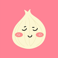 Adorable emotion onion isolated on white background. Onion kawaii expression face cartoon
