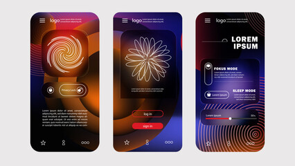Mobile App UI Design Futuristic and Neon Abstract Gradient Interface.