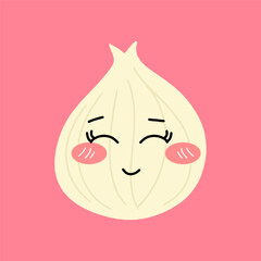 Adorable emotion onion isolated on white background. Onion kawaii expression face cartoon
