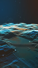 Futuristic Digital Grid Background with Glowing Blue and Red Lights