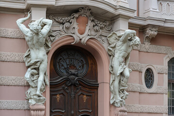 Old ornamental entrance door to a house in Lviv, Ukraine