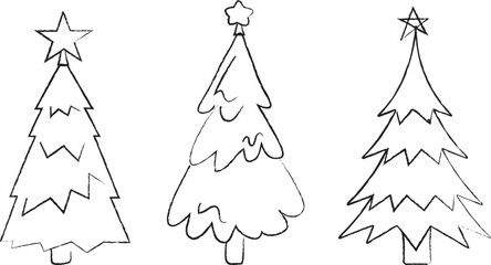 Hand-drawn Christmas tree set in outline style for holiday cards, decorations, and festive graphic design