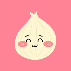 Adorable emotion onion isolated on white background. Onion kawaii expression face cartoon
